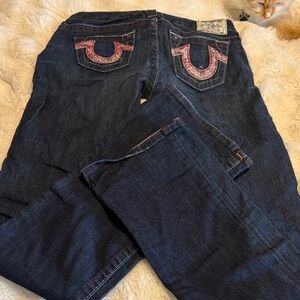 Dark Blue Jeans with Red Stitching True Religion